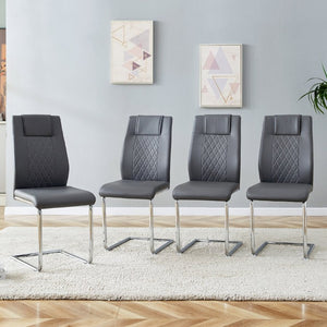 English Elm Brown PU Leather Pleated Dining Chairs Set of 2 with Matte Metal Legs Modern Luxe Grey W1151P490192