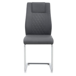English Elm Brown PU Leather Pleated Dining Chairs Set of 2 with Matte Metal Legs Modern Luxe Grey W1151P490192