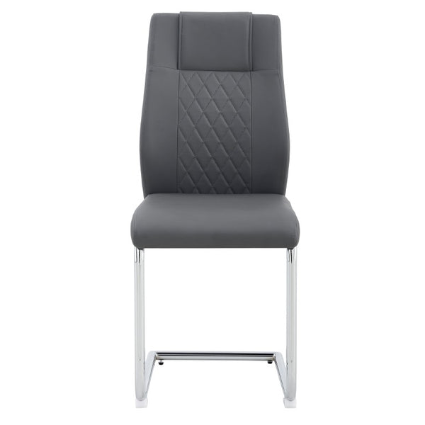 English Elm Brown PU Leather Pleated Dining Chairs Set of 2 with Matte Metal Legs Modern Luxe Grey W1151P490192
