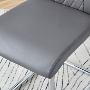 English Elm Brown PU Leather Pleated Dining Chairs Set of 2 with Matte Metal Legs Modern Luxe Grey W1151P490192