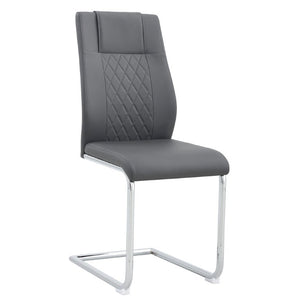 English Elm Brown PU Leather Pleated Dining Chairs Set of 2 with Matte Metal Legs Modern Luxe Grey W1151P490192
