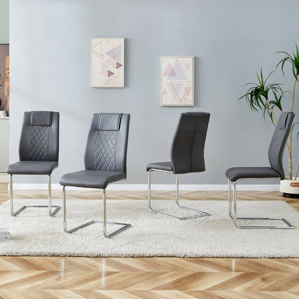 English Elm Brown PU Leather Pleated Dining Chairs Set of 2 with Matte Metal Legs Modern Luxe Grey W1151P490192