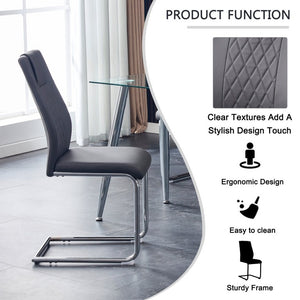 English Elm Brown PU Leather Pleated Dining Chairs Set of 2 with Matte Metal Legs Modern Luxe Grey W1151P490192