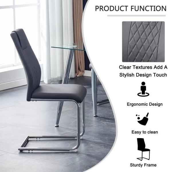 English Elm Brown PU Leather Pleated Dining Chairs Set of 2 with Matte Metal Legs Modern Luxe Grey W1151P490192
