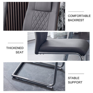 English Elm Brown PU Leather Pleated Dining Chairs Set of 2 with Matte Metal Legs Modern Luxe Grey W1151P490192