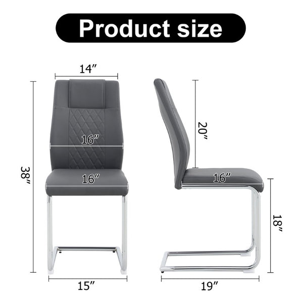 English Elm Brown PU Leather Pleated Dining Chairs Set of 2 with Matte Metal Legs Modern Luxe Grey W1151P490192