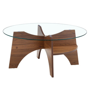 English Elm 31.5" Round Tempered Glass Coffee Table Mid-century Mdf Base Living Room Accent W1151P490274