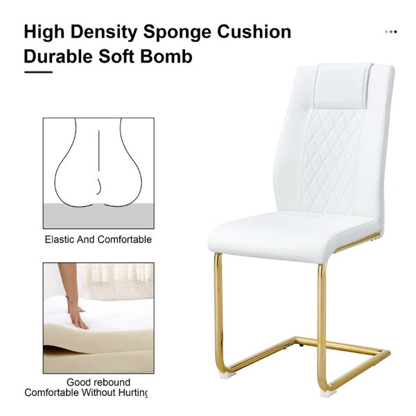 English Elm Modern PU Leather Dining Chair Set of 6 with Gold Legs and Foam Cushioned Seats W1151P494811