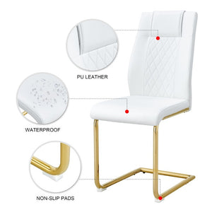 English Elm Modern PU Leather Dining Chair Set of 6 with Gold Legs and Foam Cushioned Seats W1151P494811