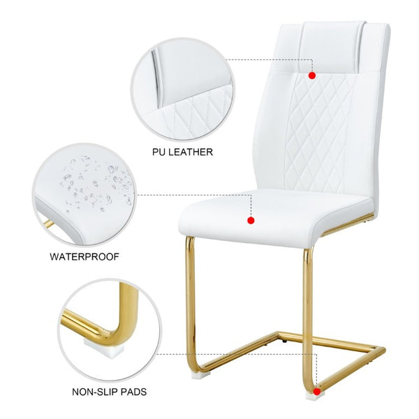 English Elm Modern PU Leather Dining Chair Set of 6 with Gold Legs and Foam Cushioned Seats W1151P494811