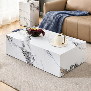 English Elm 39.3*21.7*11.8 Inch Marble Pattern MDF Coffee Table Low Profile Living Room Accent White - A W1151P499999