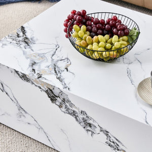 English Elm 39.3*21.7*11.8 Inch Marble Pattern MDF Coffee Table Low Profile Living Room Accent White - A W1151P499999