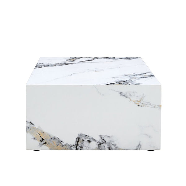 English Elm 39.3*21.7*11.8 Inch Marble Pattern MDF Coffee Table Low Profile Living Room Accent White - A W1151P499999