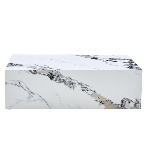 English Elm 39.3*21.7*11.8 Inch Marble Pattern MDF Coffee Table Low Profile Living Room Accent White - A W1151P499999