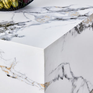 English Elm 39.3*21.7*11.8 Inch Marble Pattern MDF Coffee Table Low Profile Living Room Accent White - A W1151P499999