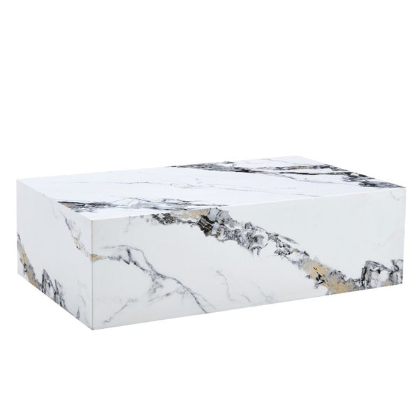 English Elm 39.3*21.7*11.8 Inch Marble Pattern MDF Coffee Table Low Profile Living Room Accent White - A W1151P499999