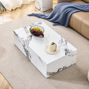 English Elm 39.3*21.7*11.8 Inch Marble Pattern MDF Coffee Table Low Profile Living Room Accent White - A W1151P499999