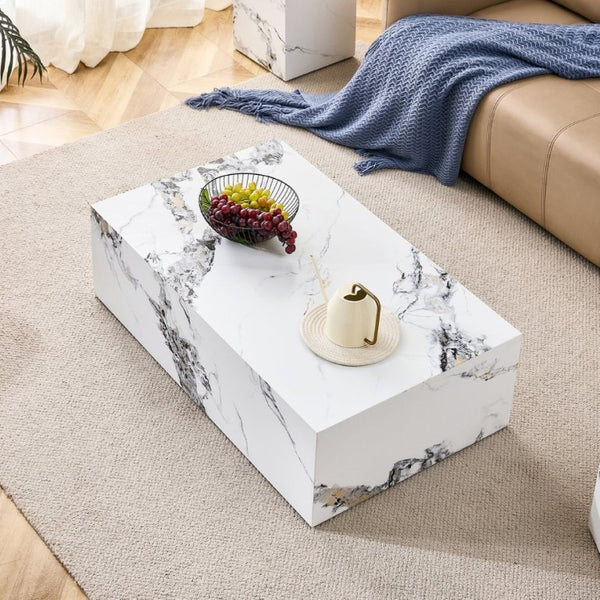 English Elm 39.3*21.7*11.8 Inch Marble Pattern MDF Coffee Table Low Profile Living Room Accent White - A W1151P499999