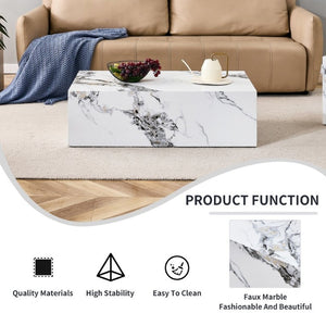 English Elm 39.3*21.7*11.8 Inch Marble Pattern MDF Coffee Table Low Profile Living Room Accent White - A W1151P499999