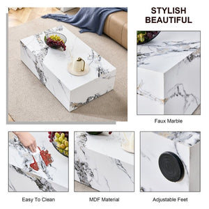 English Elm 39.3*21.7*11.8 Inch Marble Pattern MDF Coffee Table Low Profile Living Room Accent White - A W1151P499999