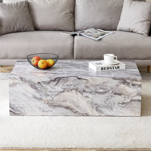English Elm 39.3*21.7*11.8 Inch Marble Pattern MDF Coffee Table Low Profile Living Room Accent Gray W1151P500000
