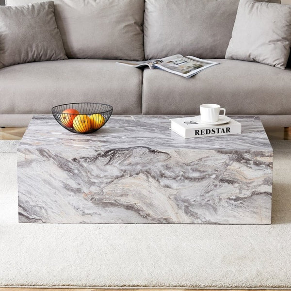 English Elm 39.3*21.7*11.8 Inch Marble Pattern MDF Coffee Table Low Profile Living Room Accent Gray W1151P500000