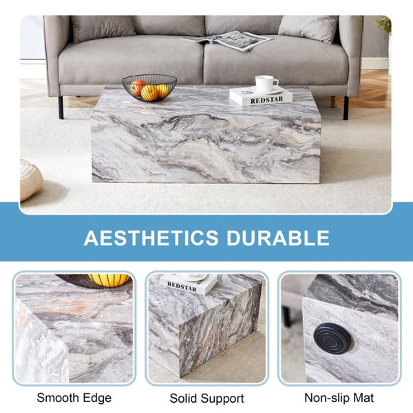 English Elm 39.3*21.7*11.8 Inch Marble Pattern MDF Coffee Table Low Profile Living Room Accent Gray W1151P500000