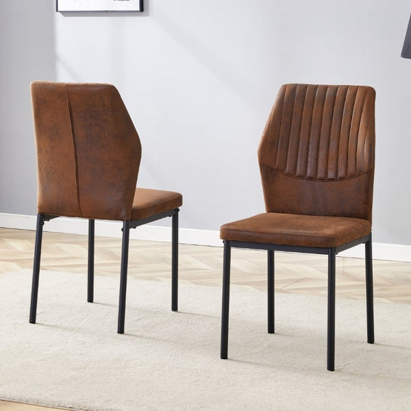 English Elm Luxury Channel Stitched Dining Chairs Set of 2 Brown Fabric Matte Black Metal Legs W1151P503573
