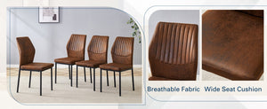 English Elm Luxury Channel Stitched Dining Chairs Set of 2 Brown Fabric Matte Black Metal Legs W1151P503573