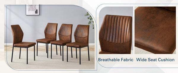 English Elm Luxury Channel Stitched Dining Chairs Set of 2 Brown Fabric Matte Black Metal Legs W1151P503573