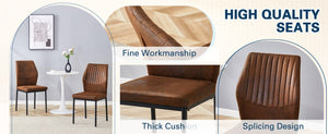 English Elm Luxury Channel Stitched Dining Chairs Set of 2 Brown Fabric Matte Black Metal Legs W1151P503573