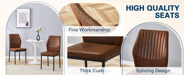 English Elm Luxury Channel Stitched Dining Chairs Set of 2 Brown Fabric Matte Black Metal Legs W1151P503573