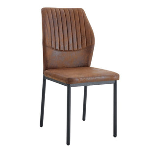 English Elm Luxury Channel Stitched Dining Chairs Set of 2 Brown Fabric Matte Black Metal Legs W1151P503573