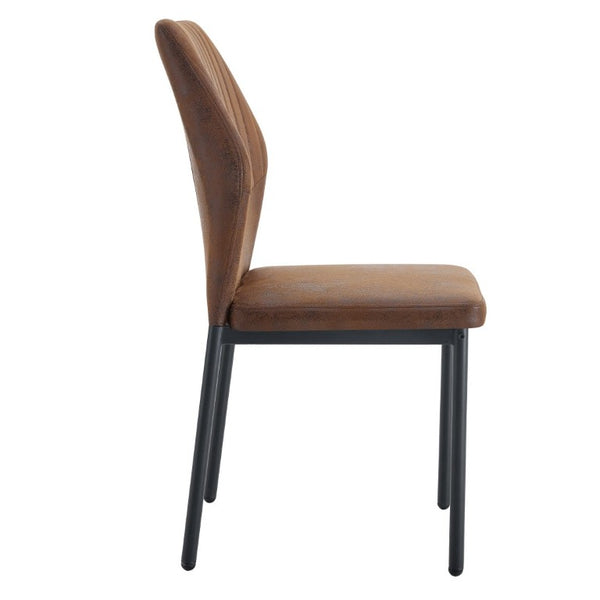 English Elm Luxury Channel Stitched Dining Chairs Set of 2 Brown Fabric Matte Black Metal Legs W1151P503573