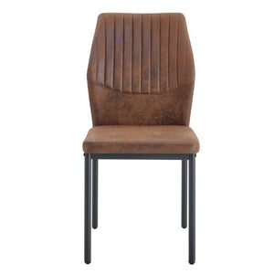 English Elm Luxury Channel Stitched Dining Chairs Set of 2 Brown Fabric Matte Black Metal Legs W1151P503573