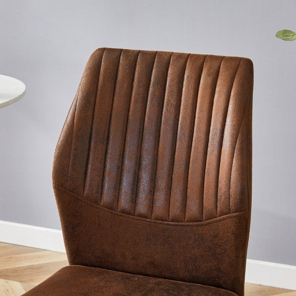 English Elm Luxury Channel Stitched Dining Chairs Set of 2 Brown Fabric Matte Black Metal Legs W1151P503573