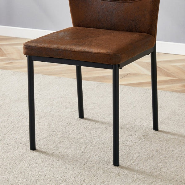 English Elm Luxury Channel Stitched Dining Chairs Set of 2 Brown Fabric Matte Black Metal Legs W1151P503573