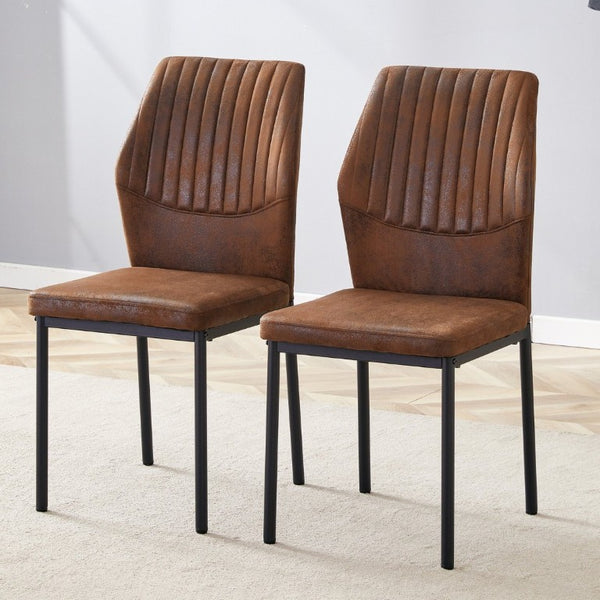 English Elm Luxury Channel Stitched Dining Chairs Set of 2 Brown Fabric Matte Black Metal Legs W1151P503573