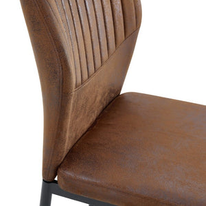 English Elm Luxury Channel Stitched Dining Chairs Set of 2 Brown Fabric Matte Black Metal Legs W1151P503573