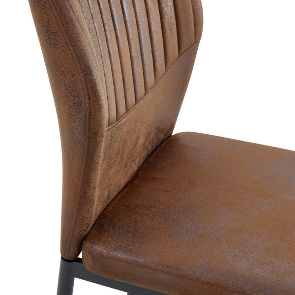 English Elm Luxury Channel Stitched Dining Chairs Set of 2 Brown Fabric Matte Black Metal Legs W1151P503573