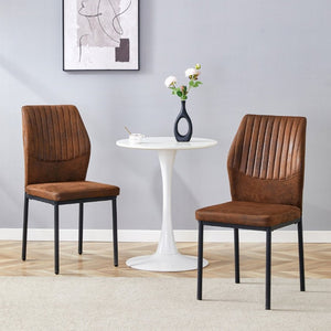 English Elm Luxury Channel Stitched Dining Chairs Set of 2 Brown Fabric Matte Black Metal Legs W1151P503573