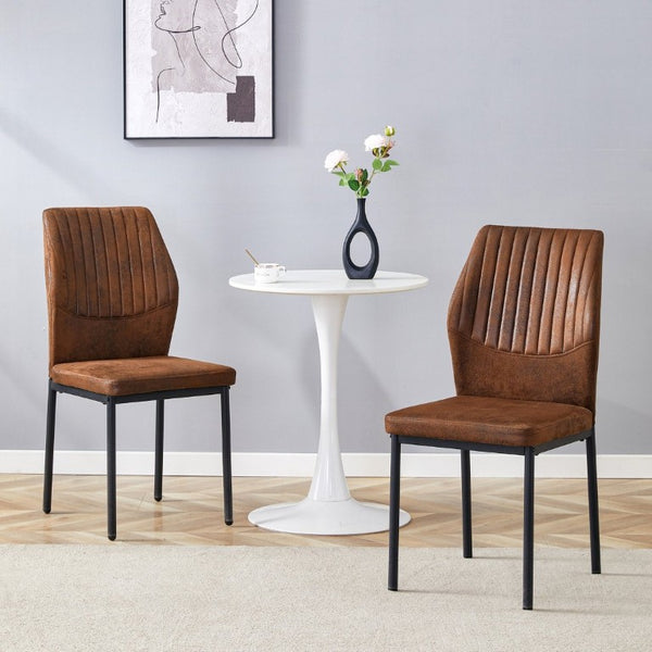English Elm Luxury Channel Stitched Dining Chairs Set of 2 Brown Fabric Matte Black Metal Legs W1151P503573