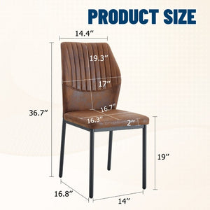 English Elm Luxury Channel Stitched Dining Chairs Set of 2 Brown Fabric Matte Black Metal Legs W1151P503573
