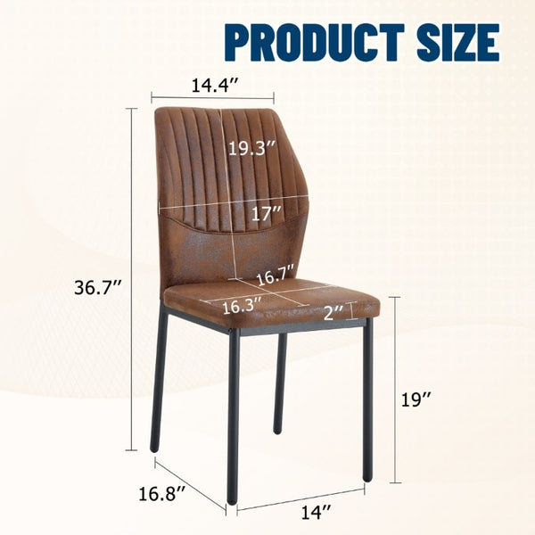 English Elm Luxury Channel Stitched Dining Chairs Set of 2 Brown Fabric Matte Black Metal Legs W1151P503573