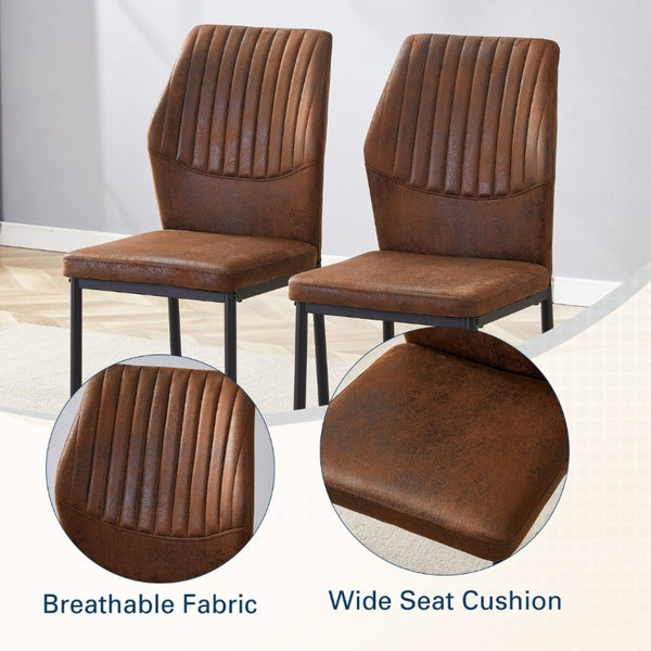 English Elm Luxury Channel Stitched Dining Chairs Set of 2 Brown Fabric Matte Black Metal Legs W1151P503573