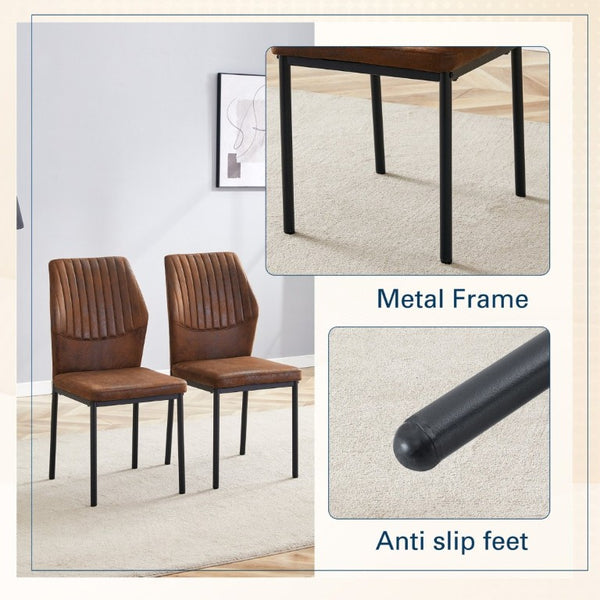 English Elm Luxury Channel Stitched Dining Chairs Set of 2 Brown Fabric Matte Black Metal Legs W1151P503573