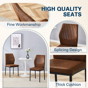 English Elm Luxury Channel Stitched Dining Chairs Set of 2 Brown Fabric Matte Black Metal Legs W1151P503573