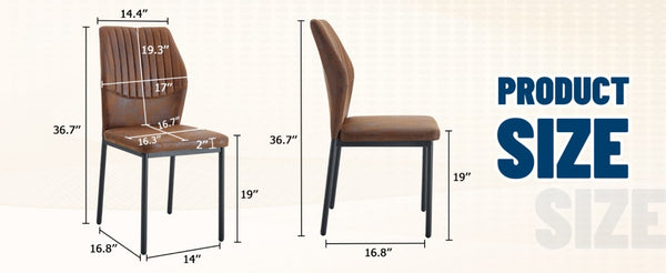 English Elm Luxury Channel Stitched Dining Chairs Set of 2 Brown Fabric Matte Black Metal Legs W1151P503573
