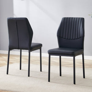 English Elm Luxury Channel Stitched PU Leather Dining Chairs with Matte Metal Base Set of 2 W1151P503583