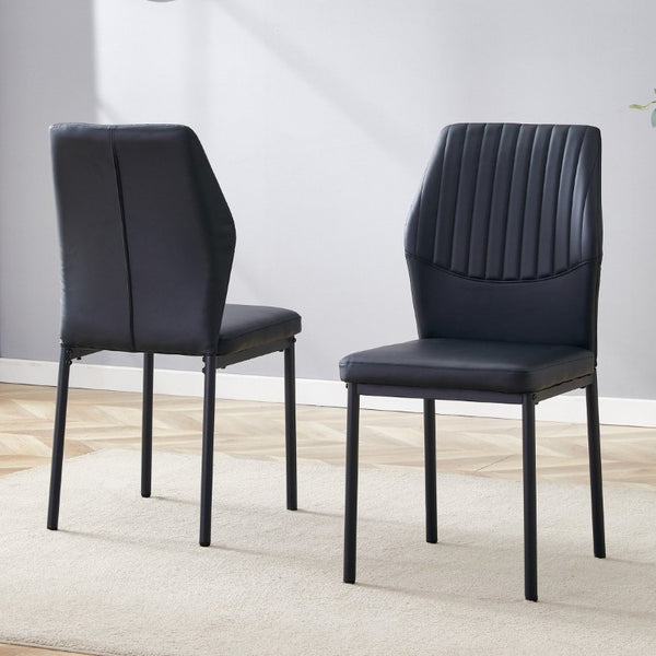 English Elm Luxury Channel Stitched PU Leather Dining Chairs with Matte Metal Base Set of 2 W1151P503583